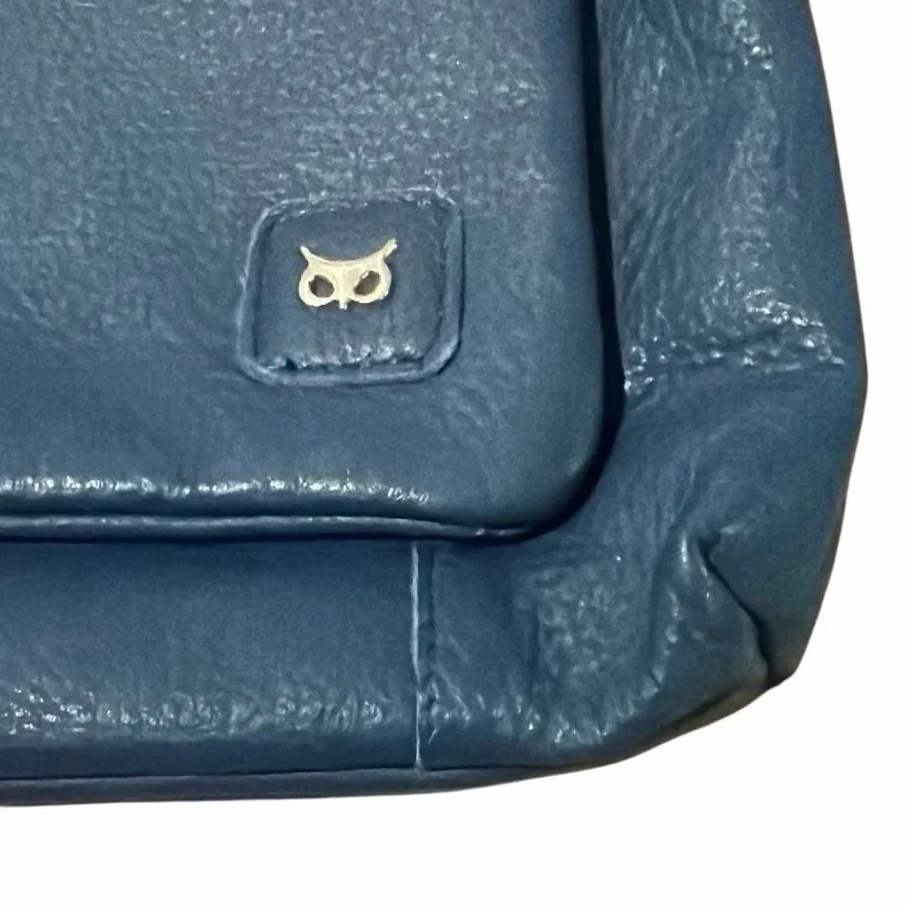 Wise Owl Slate Blue Leather Crossbody Handbag Purse Adjustable Strap